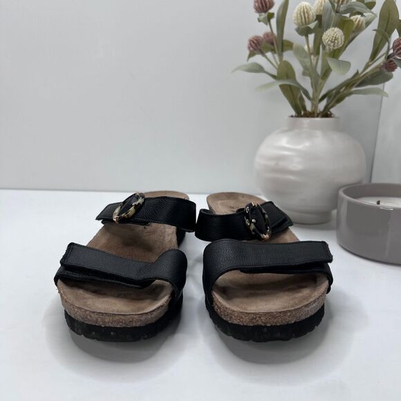 NAOT Anabel Nubuck Leather Cork Wedge Sandal Tortoise Buckle Black Women's US 11 - Picture 4 of 9